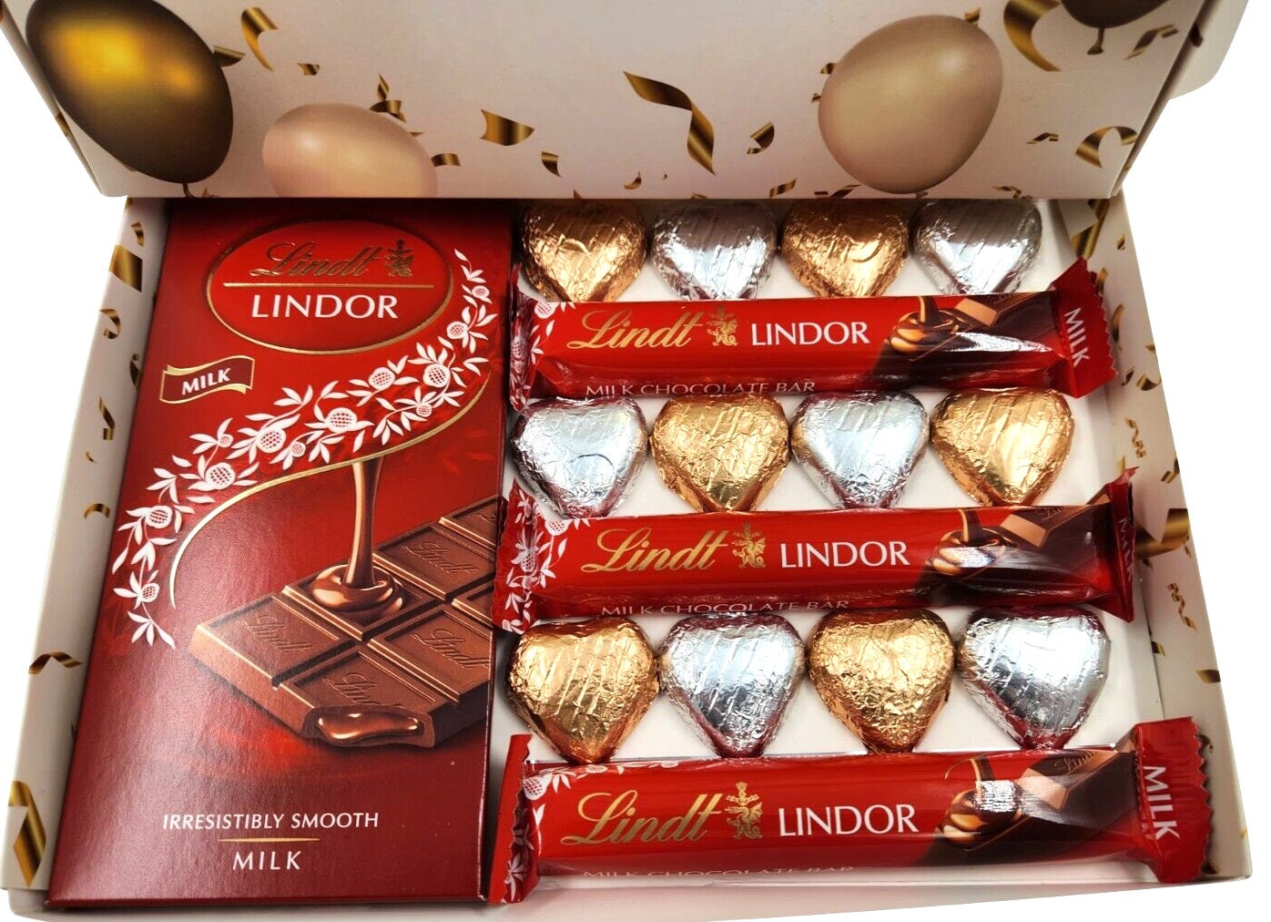 Happy Birthday Lindt Lindor Milk Chocolate Bars & Hearts Gift Box Treat Hamper