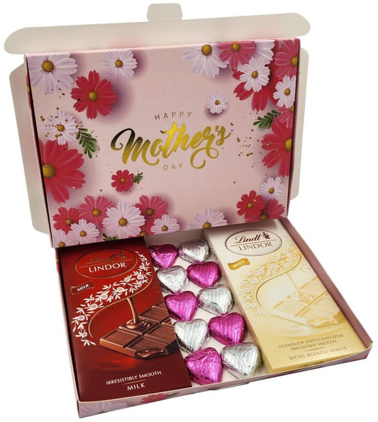 Lindt Lindor Milk White Chocolate Bars Hearts Hamper Gift Mum Mothers Day Gift Keechi & co.