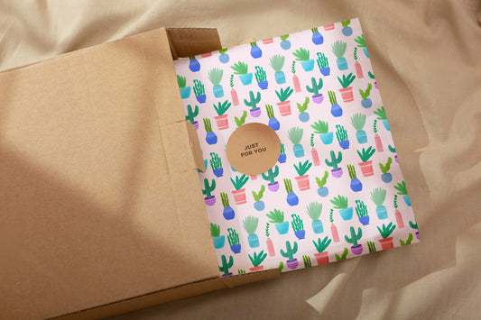 Houseplant Gift Wrap: Cactus Print, Recyclable Paper (3 Sheets)
