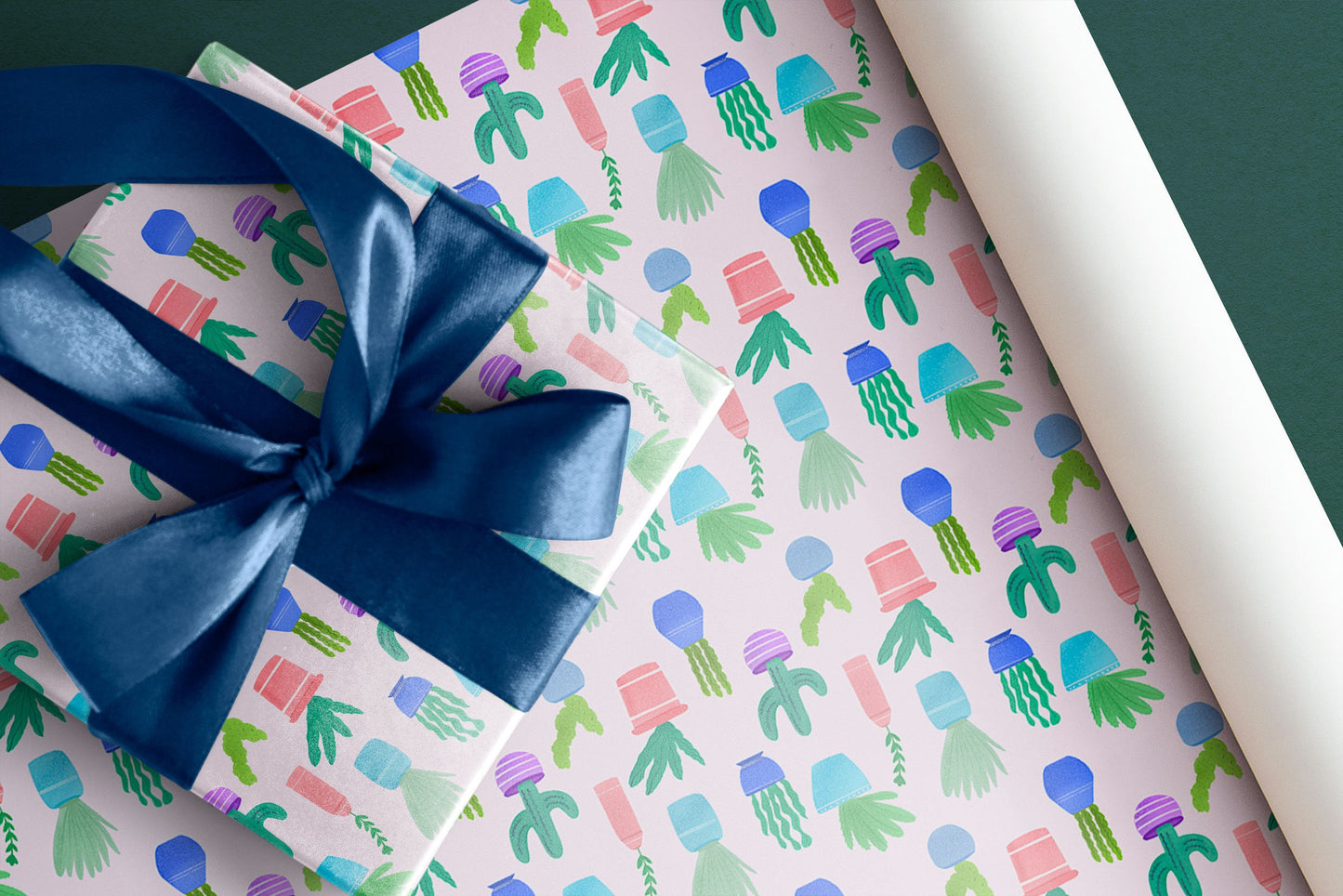 Christmas house plant kaktus gift wrapping paper luxury sheets  50x 70 cm made in uk Fully recyclable 3 x