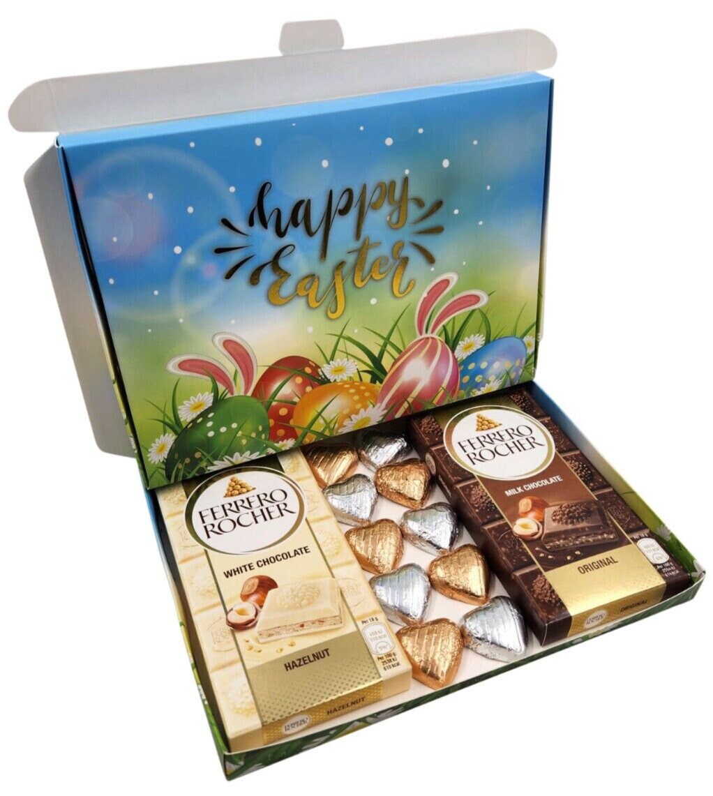 Ferrero Rocher Milk White Chocolate Bars Hearts Gift Box Hamper Happy Easter Keechi & co.