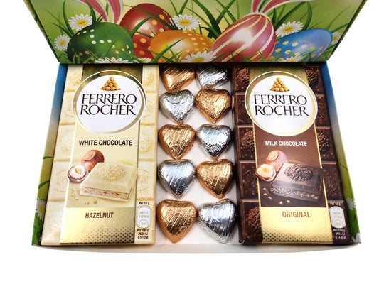 Ferrero Rocher Milk White Chocolate Bars Hearts Gift Box Hamper Happy Easter Keechi & co.