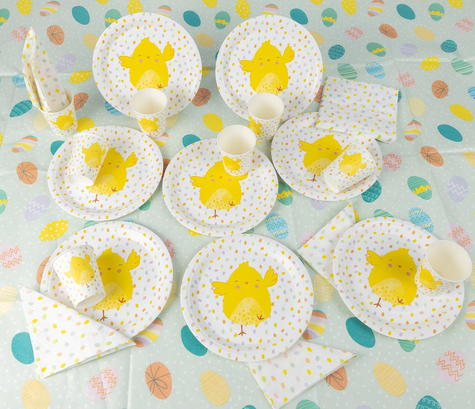 8 Pcs  Chick Paper Plates Cups Napkins Food Party Table Cloth Decoration Keechi & co.