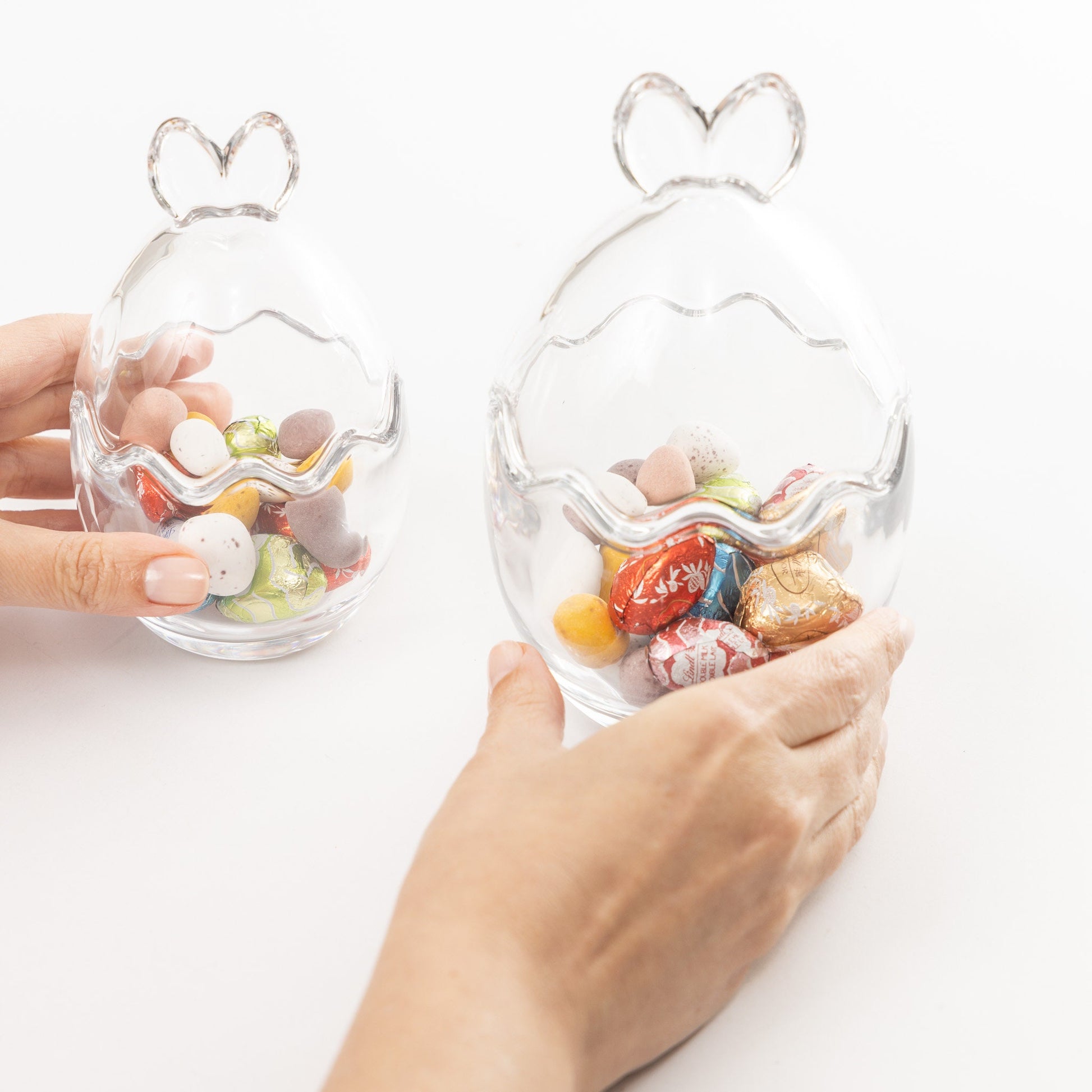 2 x Glass Bunny Ear Mini Egg Jars Clear Decorative Spring Home Decoration Keechi & co.