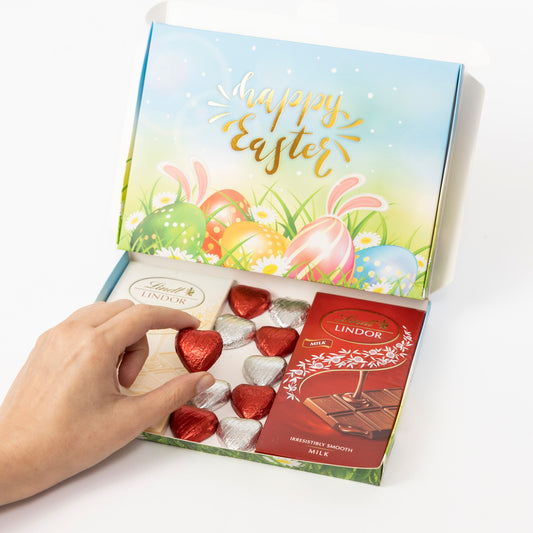 Lindt Lindor Milk White Chocolate Bars Hearts Hamper Egg Gift Happy Easter Keechi & co.