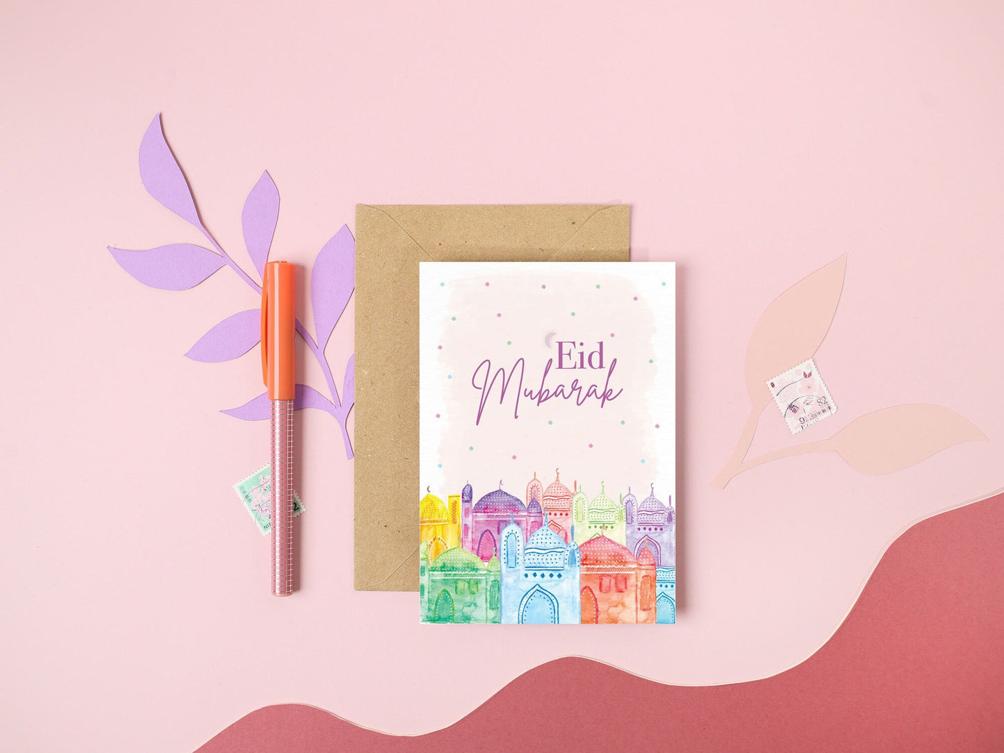 Hand-Painted Eid Mubarak Greeting Card: Vibrant A6 Blank Card