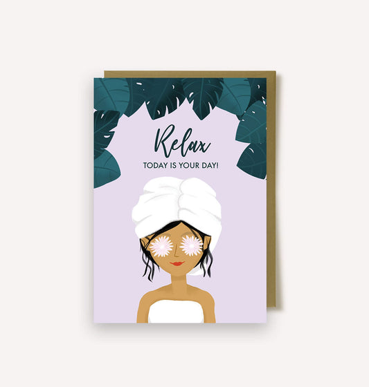 happy birthday spa day relax happy greeting card celebrating hardworking women with envelope A6 made in uk