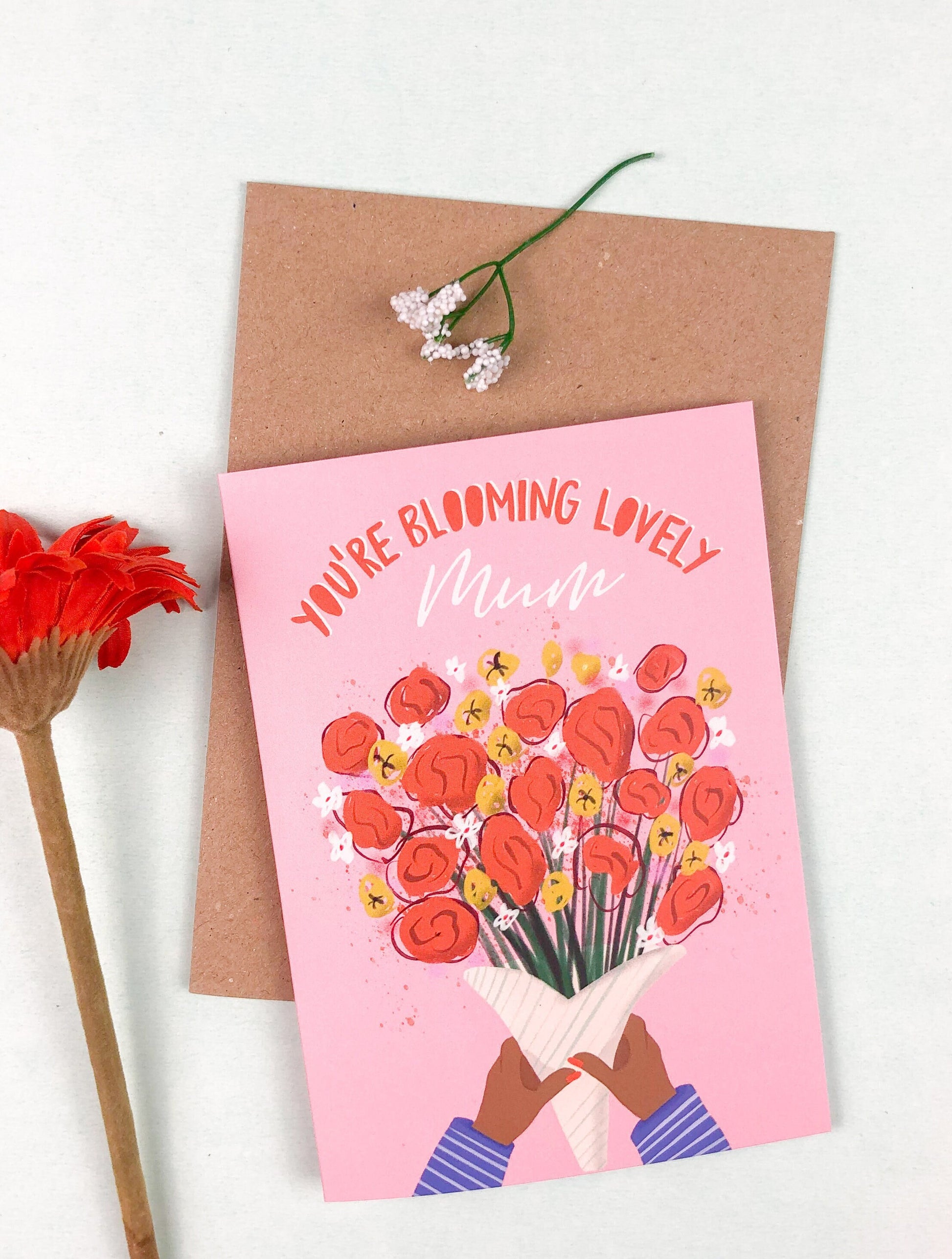 Your blooming lovely mum greeting card mom birthday mothers day A6 card with envelope Keechi & co.