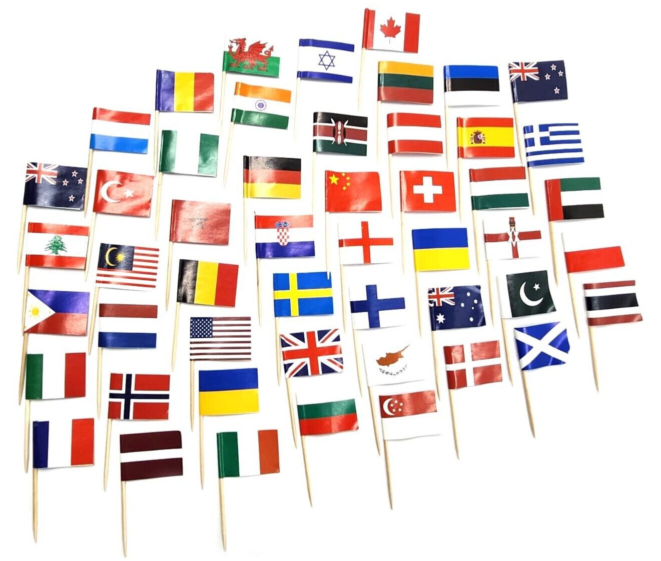 50 x World Flags Cocktail Sticks International and Ethnic Event Mini Food Flags