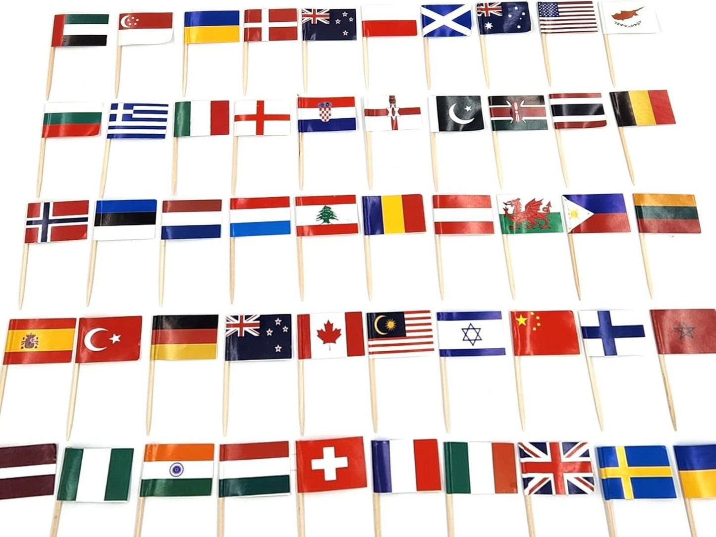 50 x World Flags Cocktail Sticks International and Ethnic Event Mini Food Flags