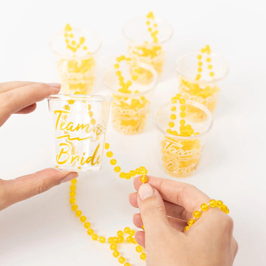 Team bride Yellow Hen Night Party bride to be Shot Glass Glasses & Necklace Keechi & co.