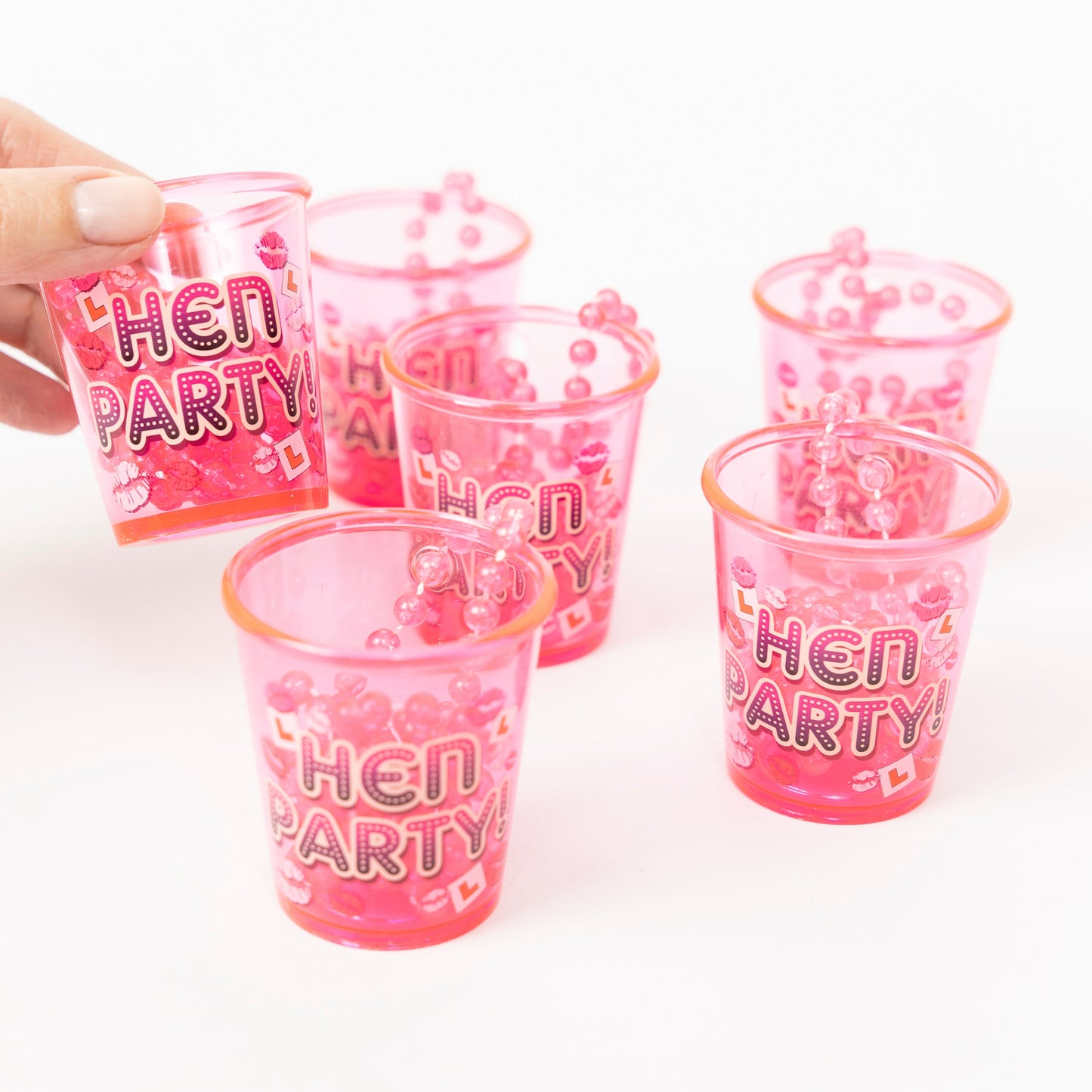 12 x pink Hen party team bride Hen Night Party bride to be Shot Glass Glasses & Necklace pink Keechi & co.