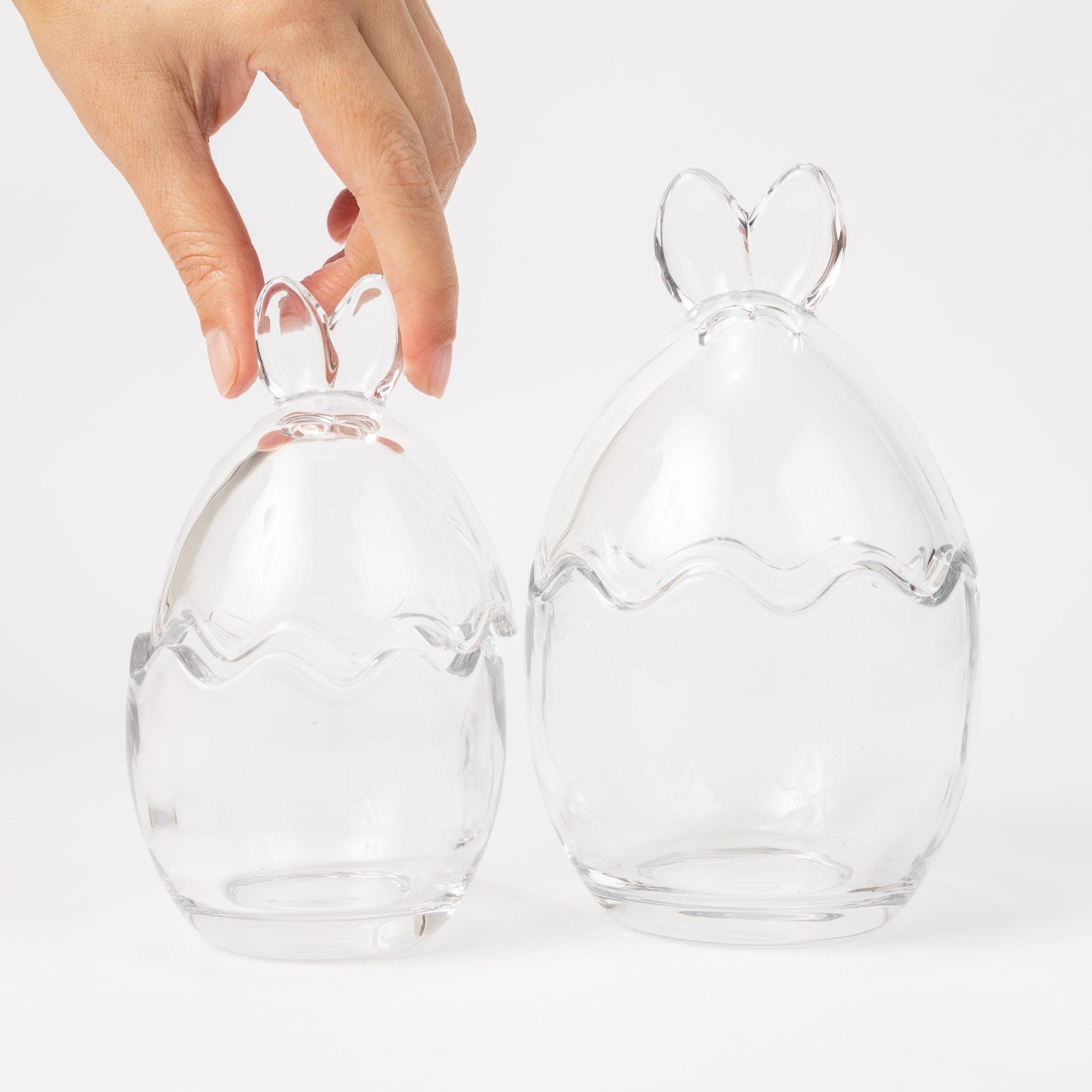 2 x Glass Bunny Ear Mini Egg Jars Clear Decorative Spring Home Decoration Keechi & co.