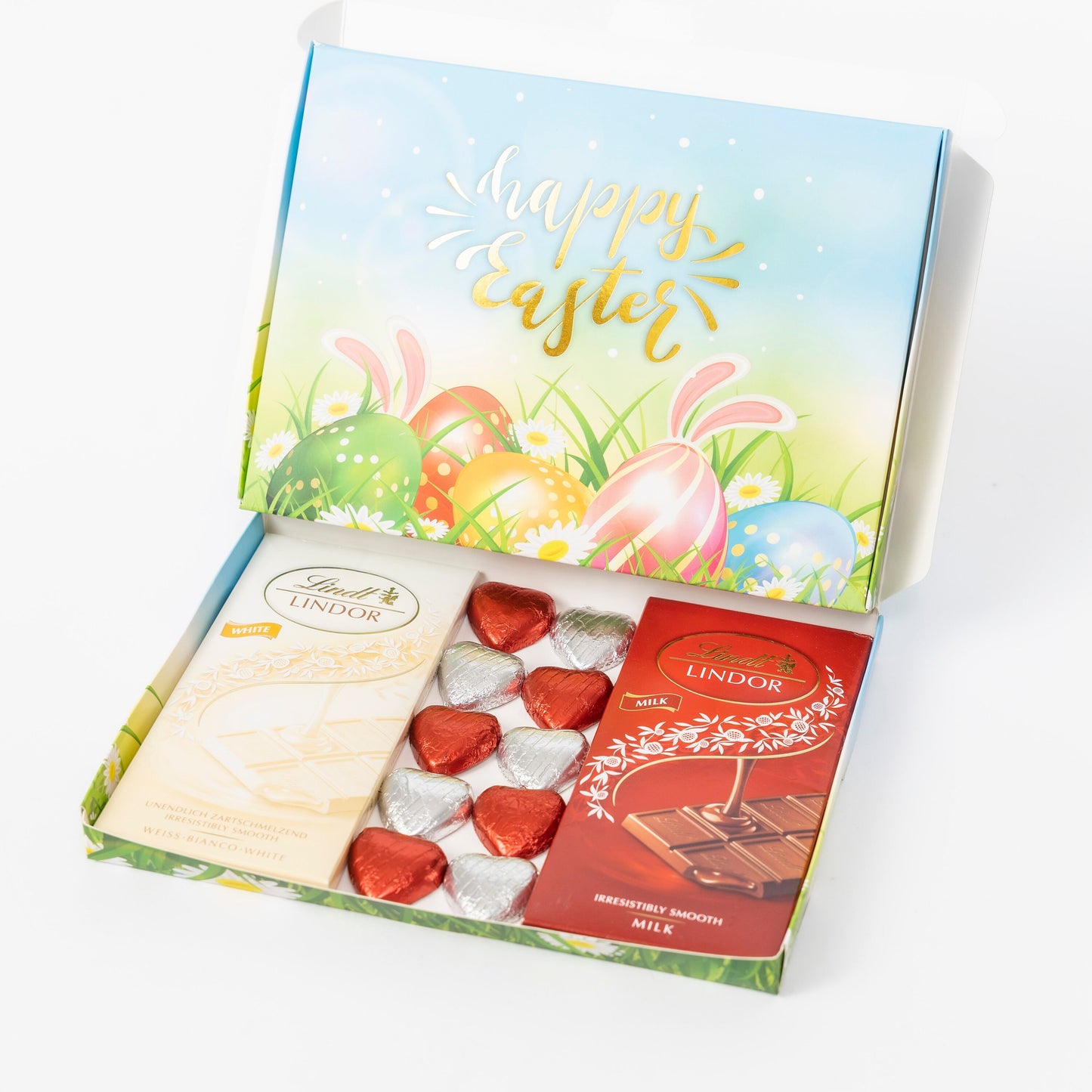 Lindt Lindor Milk White Chocolate Bars Hearts Hamper Egg Gift Happy Easter Keechi & co.