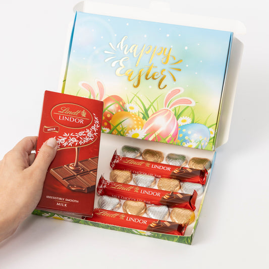 Gift Box Hamper Happy Easter Lindt Lindor Milk Chocolate Bars & Hearts Keechi & co.