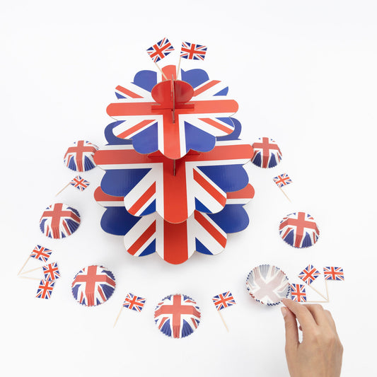 Union Jack 3 Tier Cupcake Cases Picks Stand King Charles Coronation Street Party