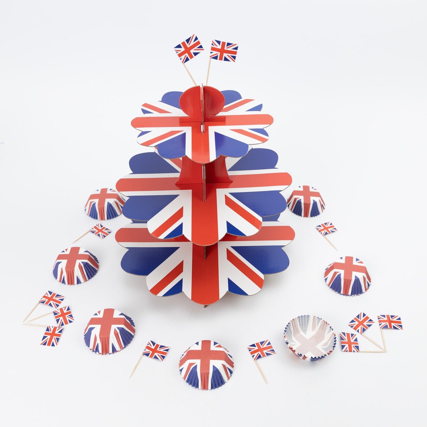 Union Jack 3 Tier Cupcake Cases Picks Stand King Charles Coronation Street Party