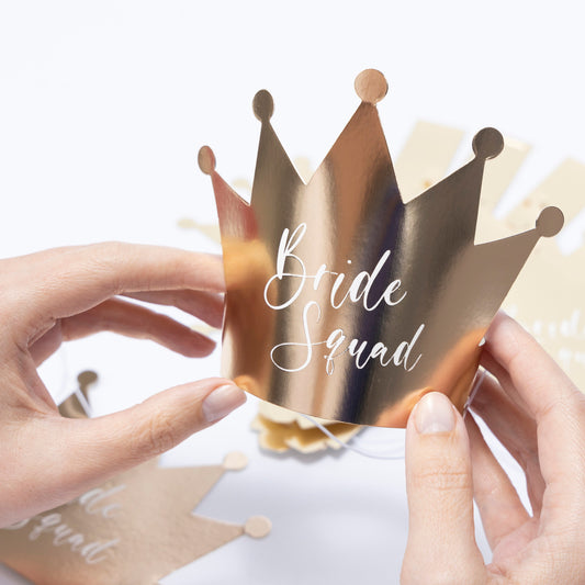 Bride Squad Gold Foil Paper Crowns: Bridal Shower Party Favors (Pack of 8)