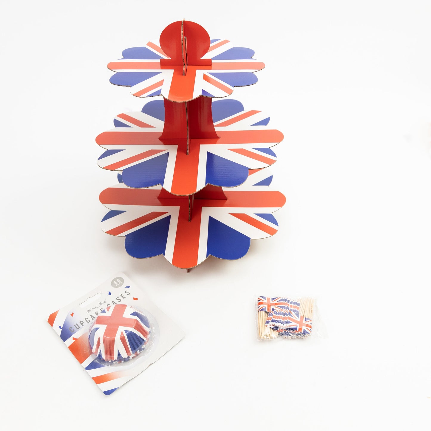 Union Jack 3 Tier Cupcake Cases Picks Stand King Charles Coronation Street Party