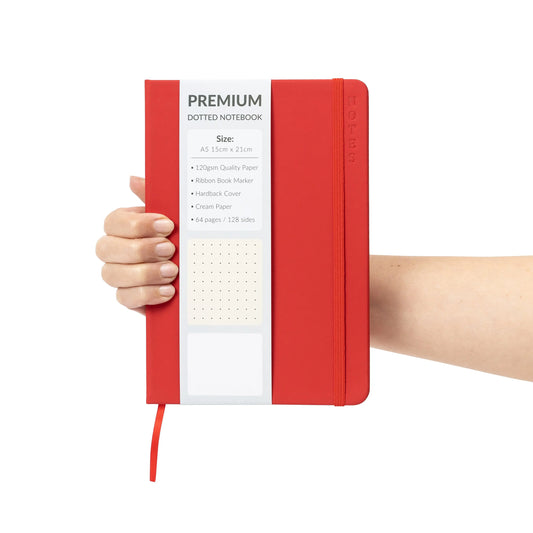 A5 Hardback Dotted Notebook Notepad Notes Diary Bullet Journal Premium Book red Keechi & co.