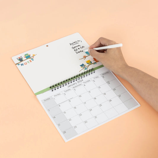 Monthly Calendar Memo Board 2024 Wall Family Organiser White Board with Pen owl Keechi & co.