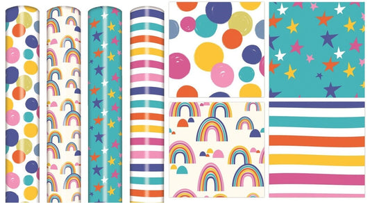 4 Rolls Gift Wrapping Paper Bright Unisex Happy Birthday 3M x 70cm Roll 12 Metre Keechi & co.