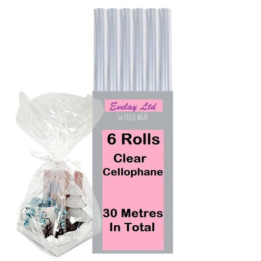 6 x Rolls Clear Cellophane Wedding Birthday Mother's day Flower Gift Wrap