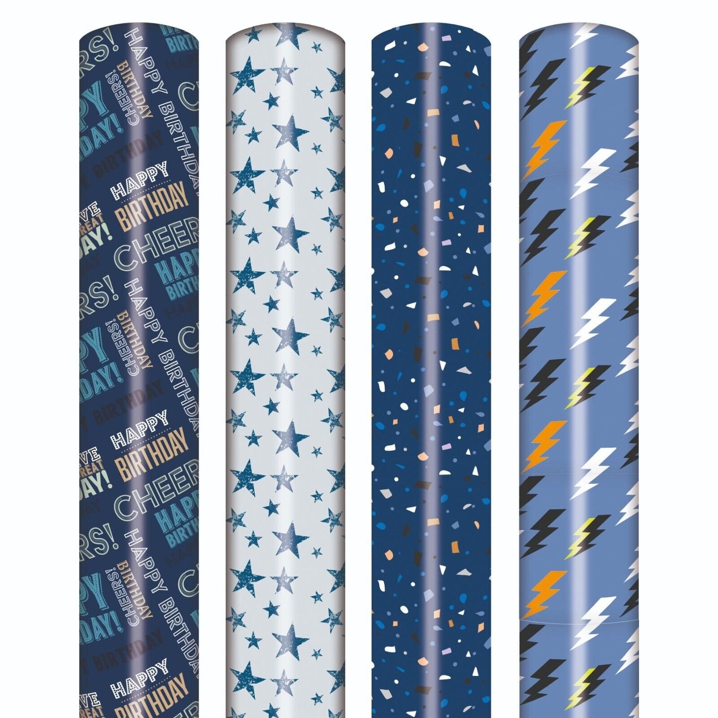 4 Rolls Gift Wrapping Paper Male Unisex Happy Birthday 3M x 70cm Roll 12 Metres Keechi & co.