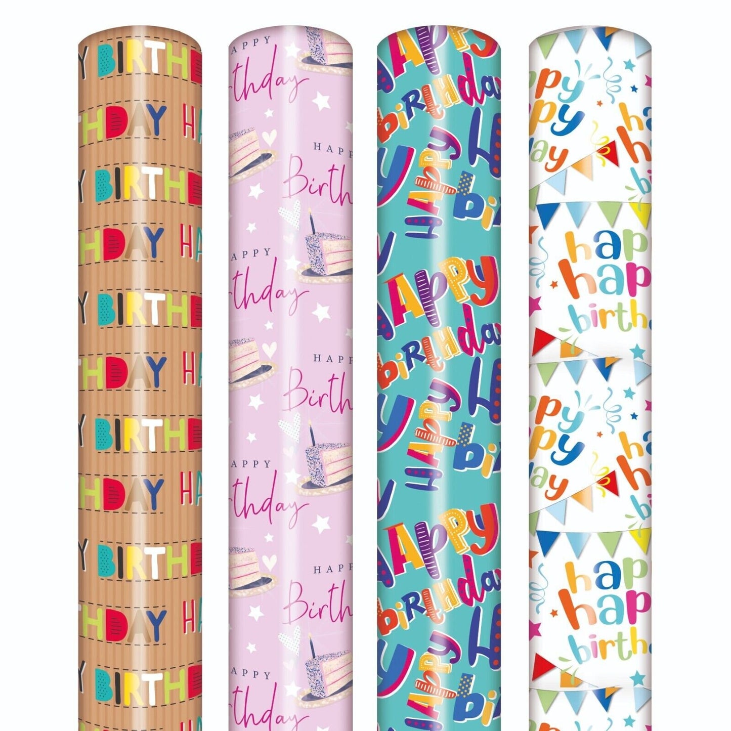 4 Rolls Gift Wrapping Paper Print Unisex Happy Birthday 3M x 70cm Roll 12 Metre Keechi & co.
