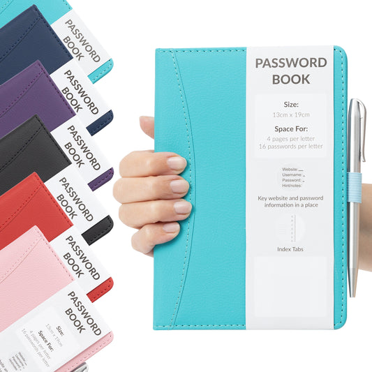 Password Username Book A-Z Index Hard Back A5 Contact Book red navy Turquoise  purple red black With Pen Keechi & co.