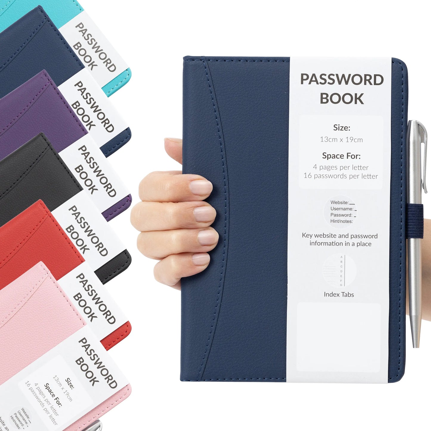 Password Username Book A-Z Index Hard Back A5 Contact Book navy With Pen Keechi & co.