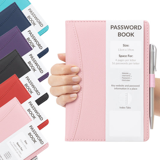 Password Username Book A-Z Index Hard Back A5 Contact Book pink With Pen