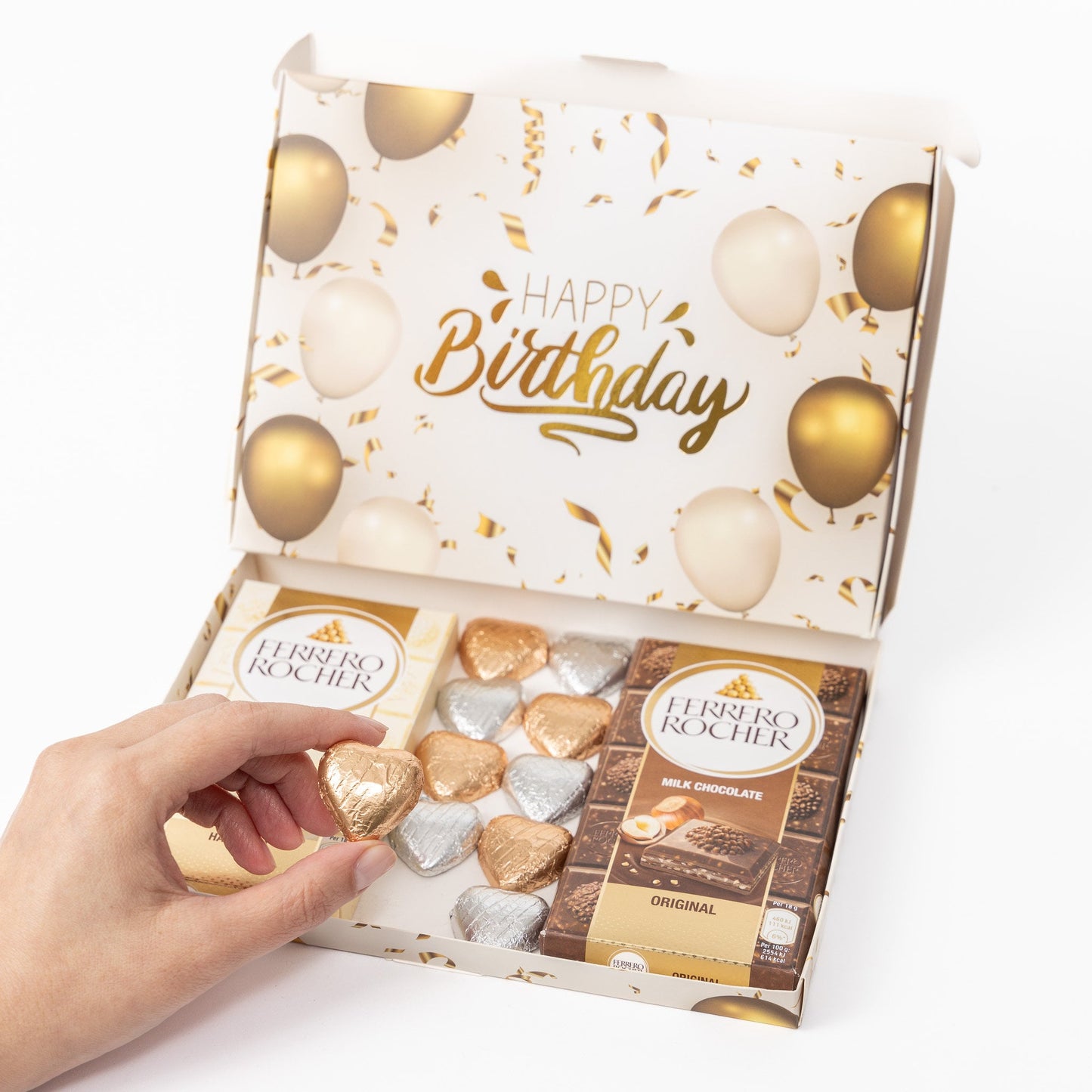 Ferrero Rocher Milk White Chocolate Bars Hearts Gift Box Hamper Happy Birthday Keechi & co.