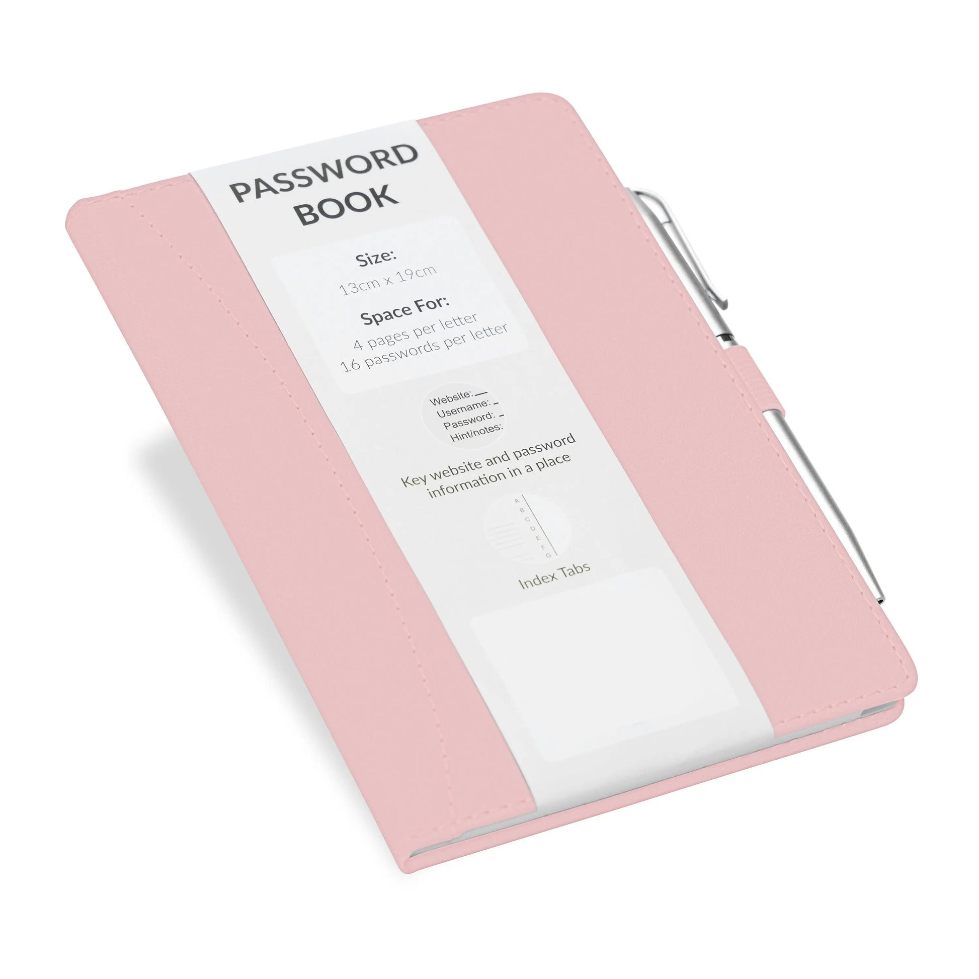 Password Username Book A-Z Index Hard Back A5 Contact Book pink With Pen Keechi & co.