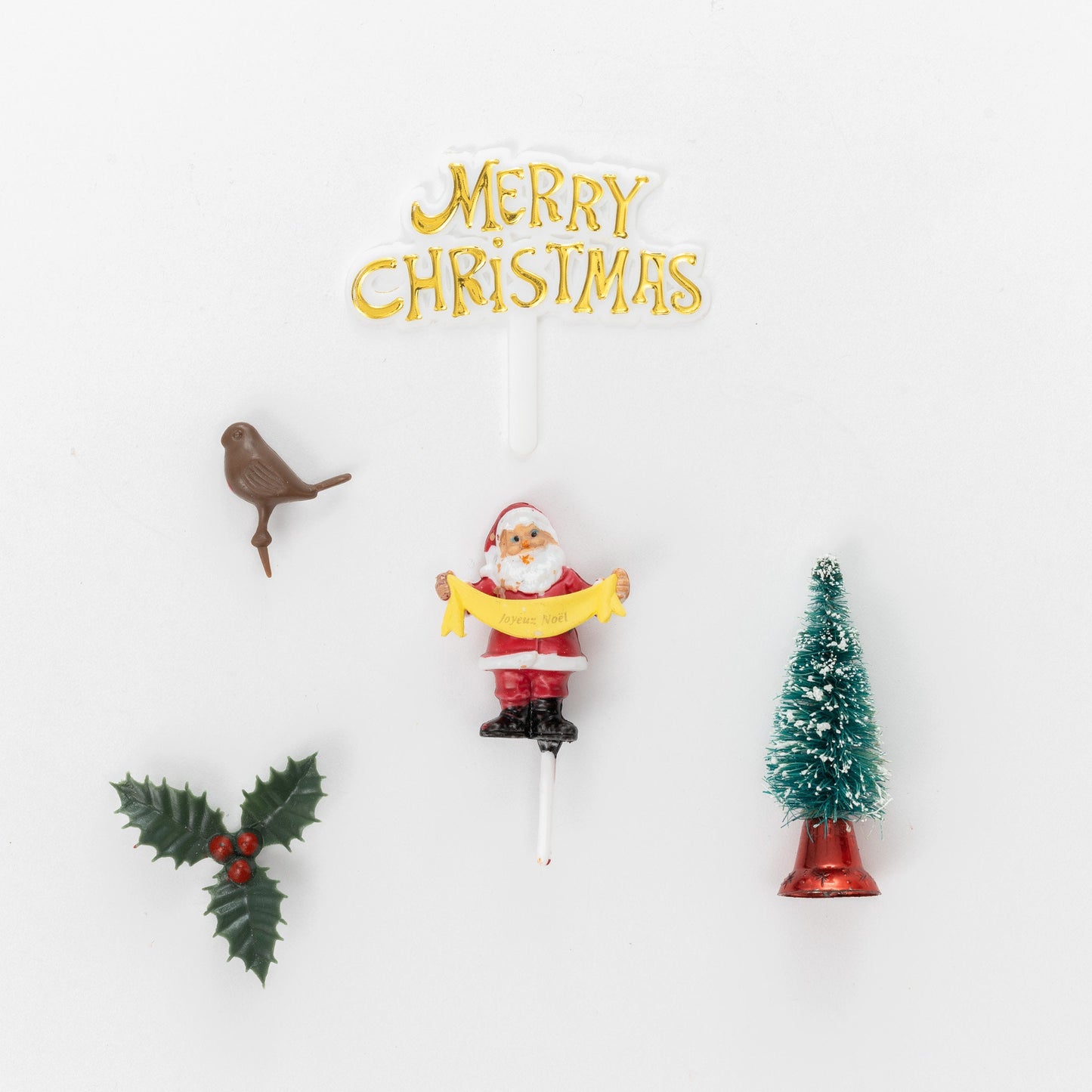 5 piece SET Merry Christmas Cake Decorations yule log cupcake toppers