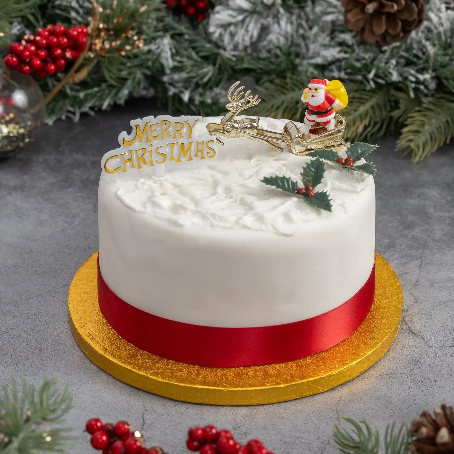 Merry Christmas Cake Decorations yule log cupcake toppers cake frill red with gold set combo 4 piece SET Keechi & co.