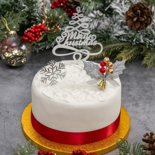 Christmas cake topper Silver set holly 3 piece Cake Decorations log cupcake toppers