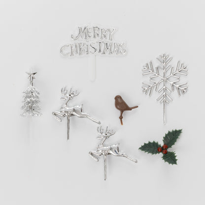 Gold Christmas Cake Topper Set – Snowflake, Reindeer & Holly – 7 Piece – image 9
