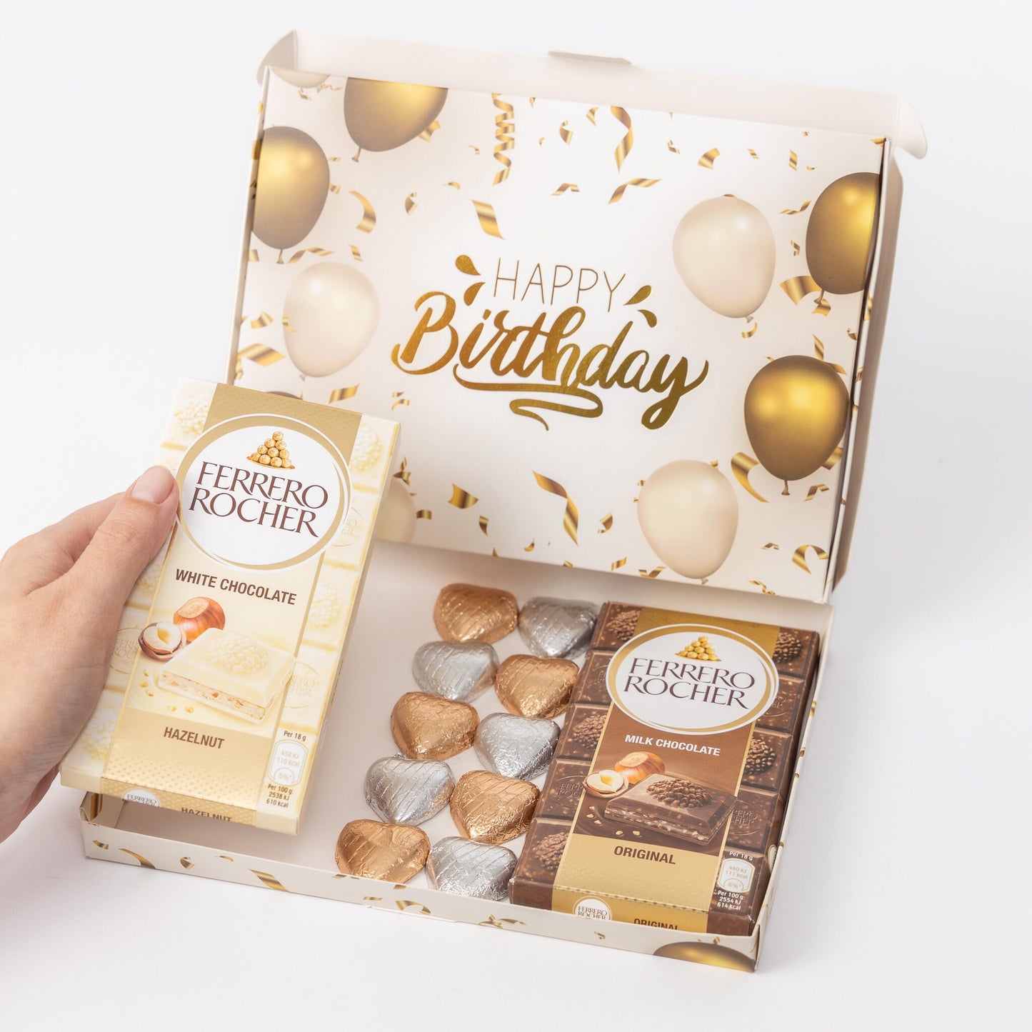 Ferrero Rocher Milk White Chocolate Bars Hearts Gift Box Hamper Happy Birthday Keechi & co.