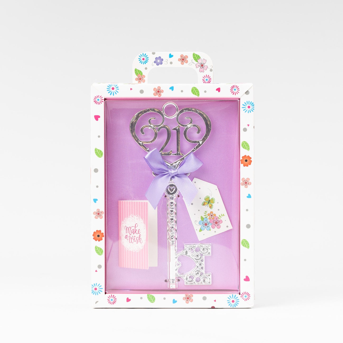 Gift Boxed Silver 18th or 21st Birthday Key Keepsake Blue Pink Lilac Red