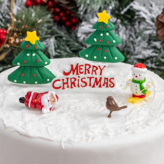 Merry Christmas Cake topper Decorations yule log cupcake toppers  6 piece SET Keechi & co.