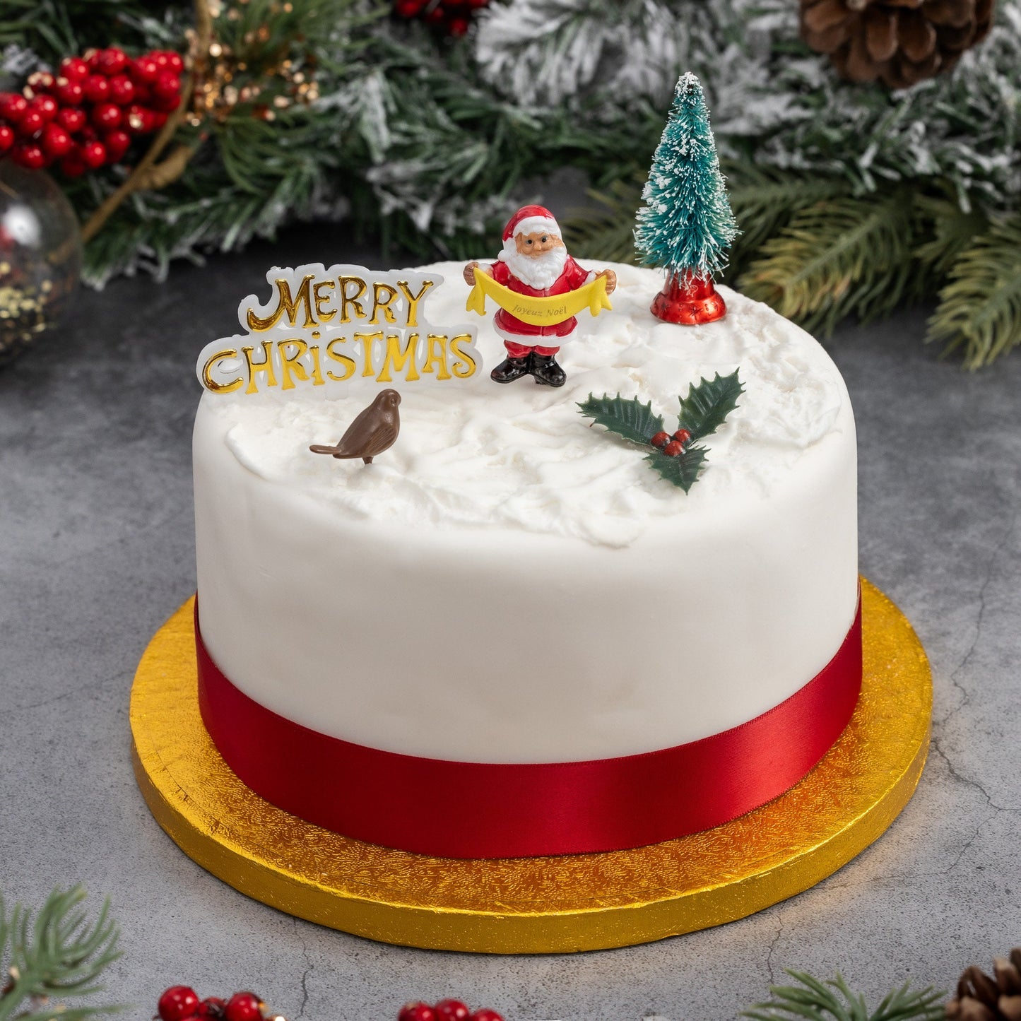 5 piece SET Merry Christmas Cake Decorations yule log cupcake toppers Keechi & co.
