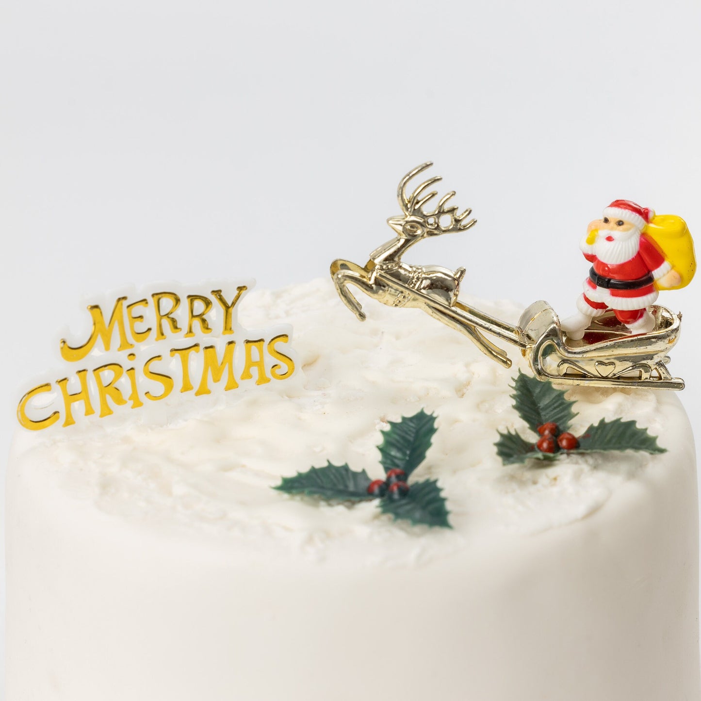 Merry Christmas Cake Decorations yule log cupcake toppers cake frill red with gold set combo 4 piece SET