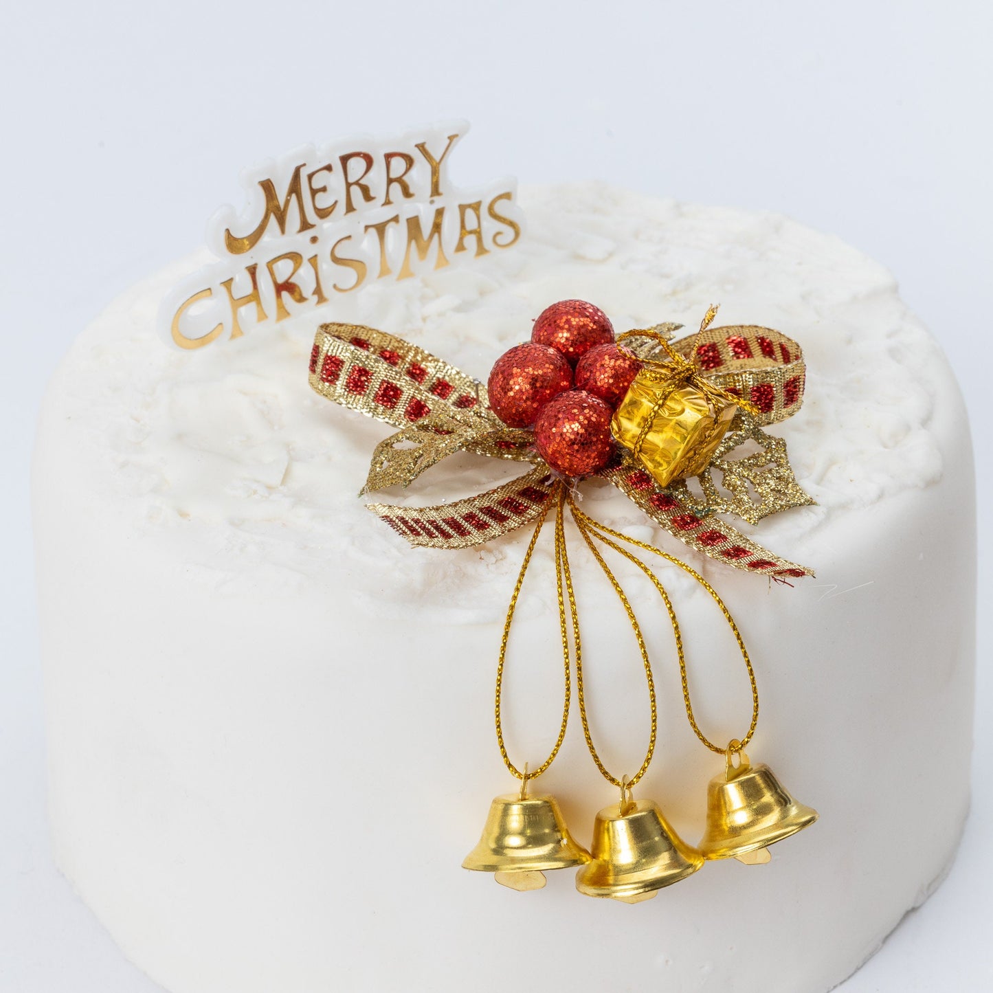 Merry Christmas Cake Decorations 3 piece SET Gold HOLLY  log cupcake toppers