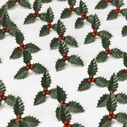 Plastic Holly Leaf Christmas Cake Toppers – Pack of 12