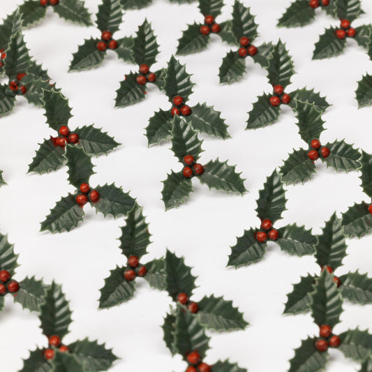 Small plastic holly leaf Christmas cake topper decoration Yule log cupcake  12 x