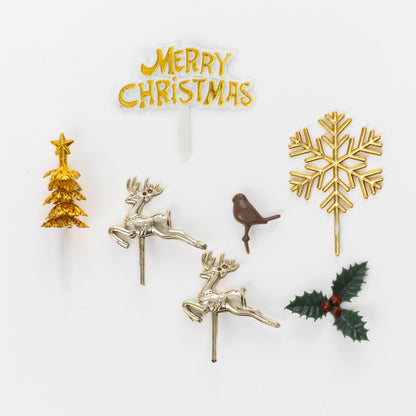 Gold Holly Christmas Cake Topper Set – 7 Piece – image 2