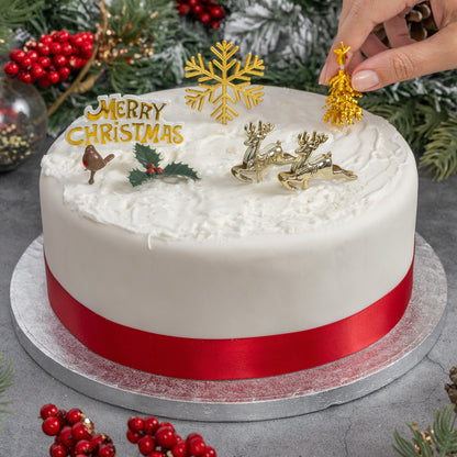 Gold Holly Christmas Cake Topper Set – 7 Piece