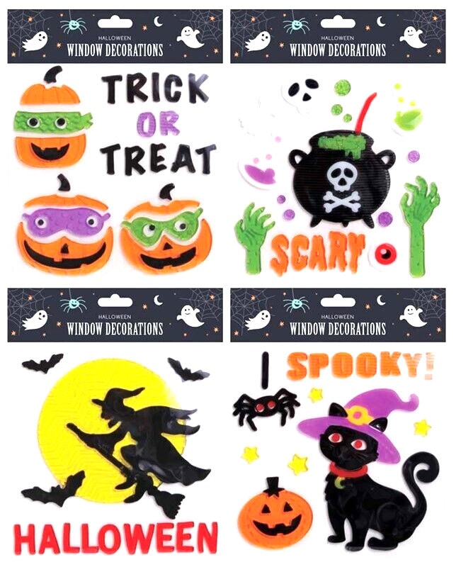 4 Halloween Window Stickers Ghost Witch Pumpkin Spider Gel Decal Wall Home Shop Keechi & co.