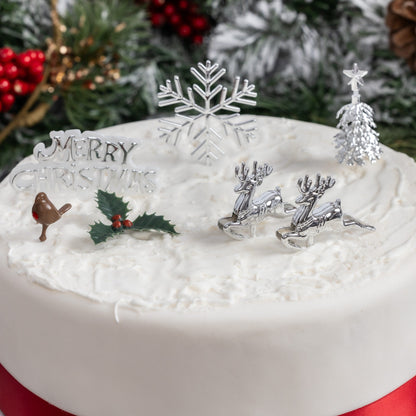 Gold Christmas Cake Topper Set – Snowflake, Reindeer & Holly – 7 Piece – image 10